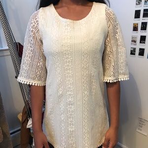 lace white scalloped dress long top cream flowy